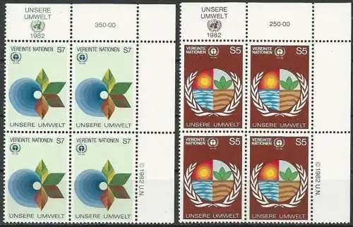 UNO WIEN 1982 Mi-Nr. 24/25 Eckrand-Viererblocks ** MNH