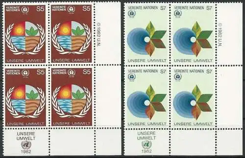 UNO WIEN 1982 Mi-Nr. 24/25 Eckrand-Viererblocks ** MNH