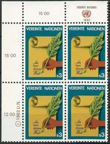 UNO WIEN 1982 Mi-Nr. 23 Eckrand-Viererblock ** MNH