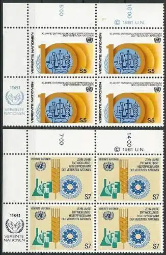 UNO WIEN 1981 Mi-Nr. 21/22 Eckrand-Viererblocks ** MNH