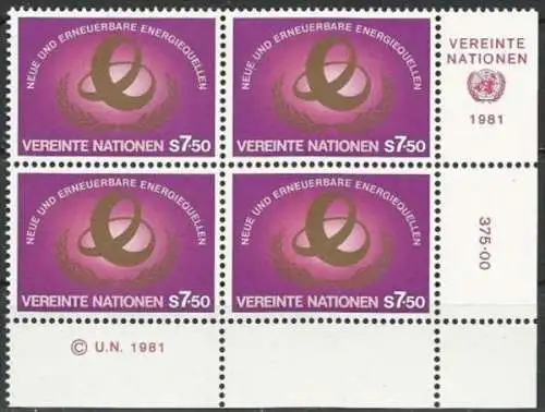 UNO WIEN 1981 Mi-Nr. 20 Eckrand-Viererblock ** MNH