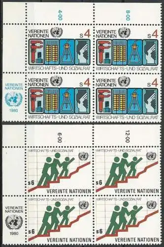 UNO WIEN 1980 Mi-Nr. 14/15 Eckrand-Viererblocks ** MNH
