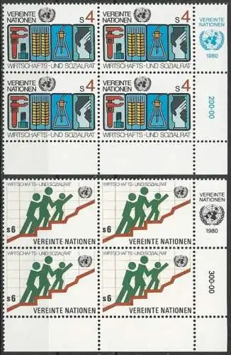 UNO WIEN 1980 Mi-Nr. 14/15 Eckrand-Viererblocks ** MNH