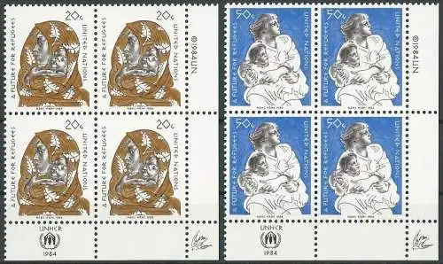 UNO NEW YORK 1984 Mi-Nr. 446/47 Eckrand-Viererblocks ** MNH