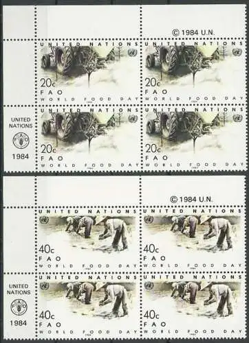 UNO NEW YORK 1984 Mi-Nr. 442/43 Eckrand-Viererblocks ** MNH