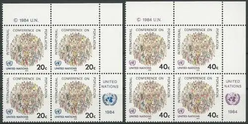 UNO NEW YORK 1984 Mi-Nr. 440/41 Eckrand-Viererblocks ** MNH