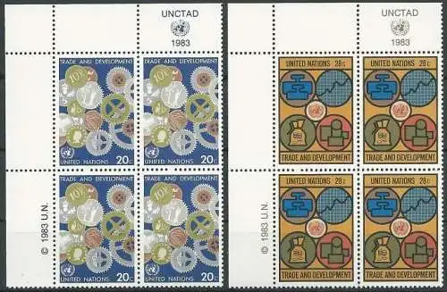 UNO NEW YORK 1983 Mi-Nr. 420/21 Eckrand-Viererblocks ** MNH