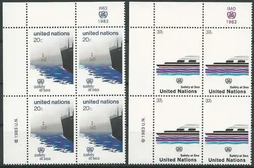 UNO NEW YORK 1983 Mi-Nr. 417/18 Eckrand-Viererblocks ** MNH