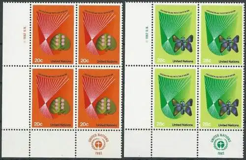 UNO NEW YORK 1982 Mi-Nr. 413/14 Eckrand-Viererblocks ** MNH