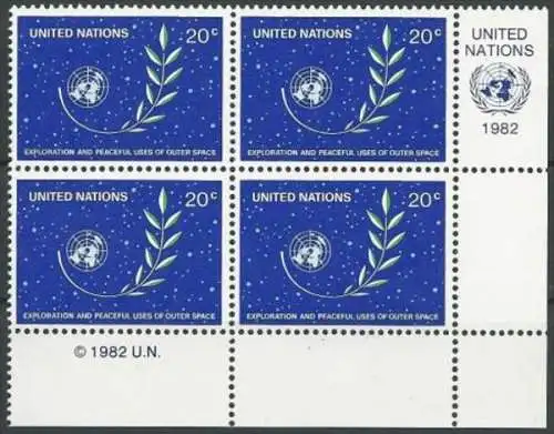 UNO NEW YORK 1982 Mi-Nr. 396 Eckrand-Viererblock ** MNH