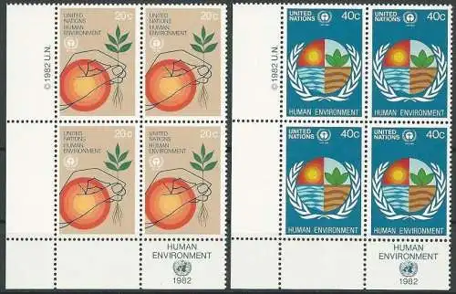 UNO NEW YORK 1982 Mi-Nr. 394/95 Eckrand-Viererblocks ** MNH