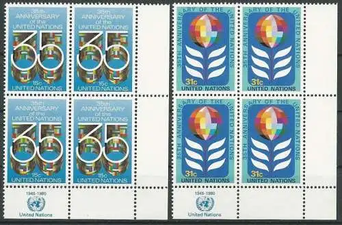 UNO NEW YORK 1980 Mi-Nr. 346/47 Eckrand-Viererblocks ** MNH