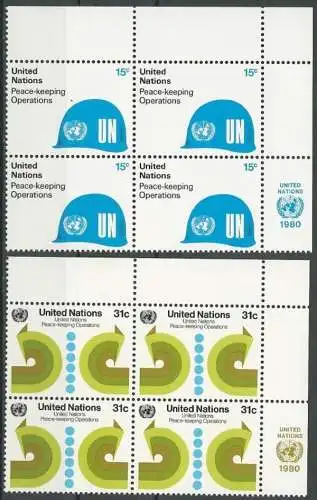 UNO NEW YORK 1980 Mi-Nr. 344/45 Eckrand-Viererblocks ** MNH