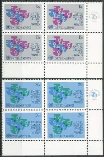 UNO NEW YORK 1980 Mi-Nr. 342/43 Eckrand-Viererblocks ** MNH