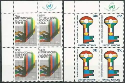 UNO NEW YORK 1980 Mi-Nr. 340/41 Eckrand-Viererblocks ** MNH