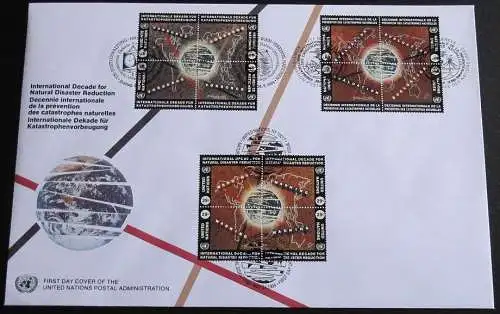 UNO NEW YORK - WIEN - GENF 1994 TRIO-FDC Int. Dekade für Katastrophenvorbeugung