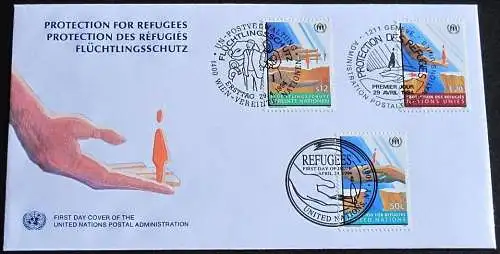 UNO NEW YORK - WIEN - GENF 1994 TRIO-FDC Flüchtlingsschutz