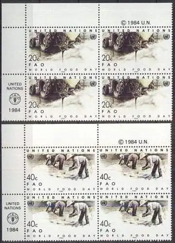 UNO NEW YORK 1984 Mi-Nr. 442/43 Eckrand-Viererblocks ** MNH