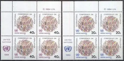 UNO NEW YORK 1984 Mi-Nr. 440/41 Eckrand-Viererblocks ** MNH