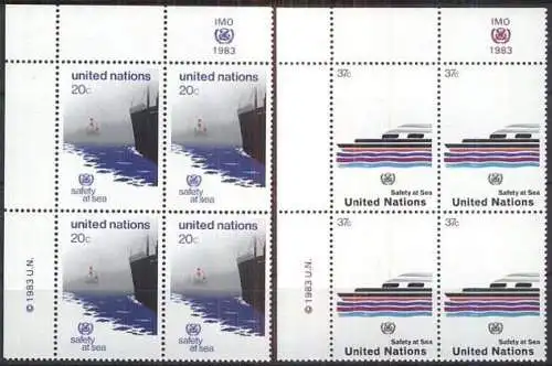 UNO NEW YORK 1983 Mi-Nr. 417/18 Eckrand-Viererblocks ** MNH