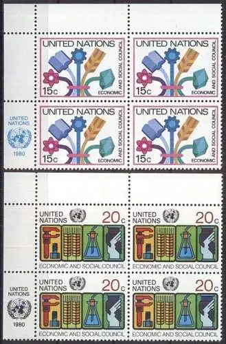 UNO NEW YORK 1980 Mi-Nr. 364/65 Eckrand-Viererblocks ** MNH