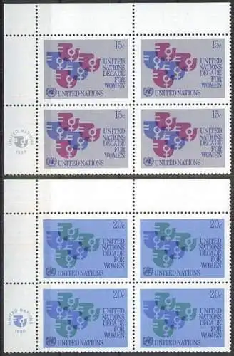 UNO NEW YORK 1980 Mi-Nr. 342/43 Eckrand-Viererblocks ** MNH