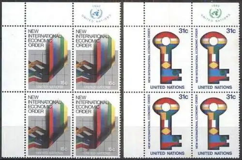 UNO NEW YORK 1980 Mi-Nr. 340/41 Eckrand-Viererblocks ** MNH