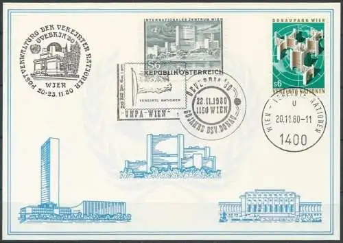 UNO WIEN 1980 Mi-Nr. 10 WEISSE KARTE - WIEN MISCHFRANKATUR 20.11.1980