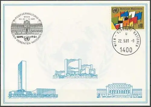 UNO WIEN 1981 Mi-Nr. 13 WEISSE KARTE - WIEN 22.05.1981