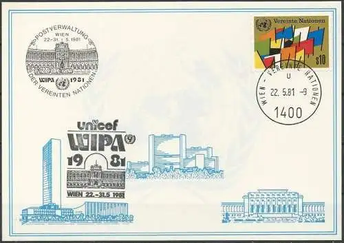 UNO WIEN 1981 Mi-Nr. 13 WEISSE KARTE - WIEN 22.05.1981