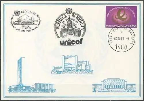 UNO WIEN 1981 Mi-Nr. 15 WEISSE KARTE - BERLIN 22.10.1981