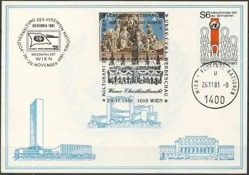 UNO WIEN 1981 Mi-Nr. 17 WEISSE KARTE - WIEN MISCHFRANKATUR 26.11.1981