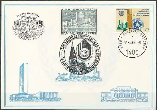 UNO WIEN 1982 Mi-Nr. 19 WEISSE KARTE - ALTMÜNSTER MISCHFRANKATUR 14.05.1982