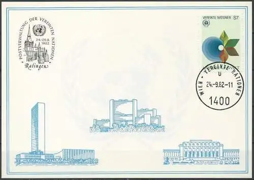 UNO WIEN 1982 Mi-Nr. 22 WEISSE KARTE - RATINGEN 24.09.1982