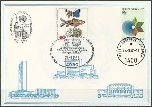 UNO WIEN 1982 Mi-Nr. 22 WEISSE KARTE - RATINGEN MISCHFRANKATUR 24.09.1982