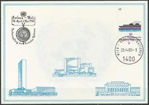 UNO WIEN 1983 Mi-Nr. 28 WEISSE KARTE - OVILAVA WELS 28.04.1983