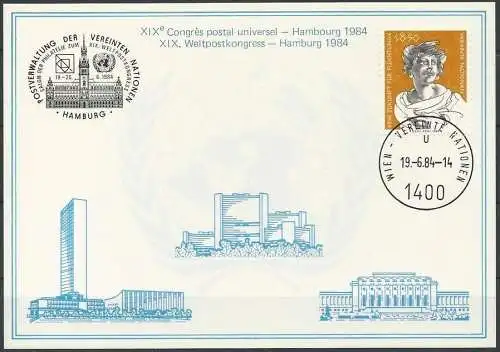 UNO WIEN 1984 Mi-Nr. 40 WEISSE KARTE - HAMBURG 19.06.1984