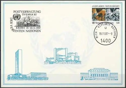 UNO WIEN 1987 Mi-Nr. 71 WEISSE KARTE - ÖVEBRIA KREMS 19.11.1987