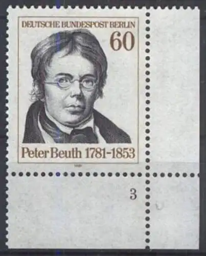 BERLIN 1981 Mi-Nr. 654 Eckrand mit Formnummer ** MNH