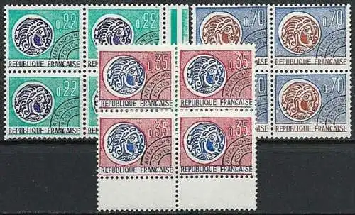 FRANKREICH 1969 Mi-Nr. 1656/58 Viererblocks ** MNH