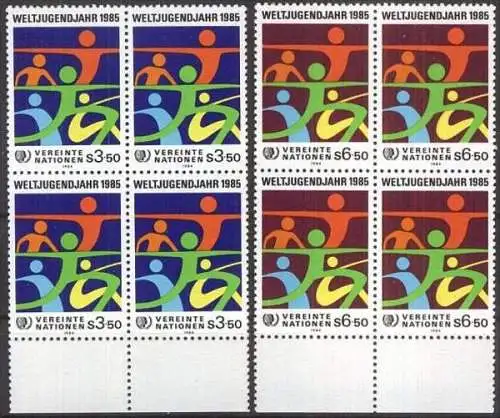 UNO WIEN 1984 Mi-Nr. 45/46 Viererblocks ** MNH