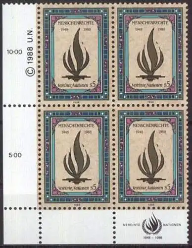 UNO WIEN 1988 Mi-Nr. 87 Eckrand-Viererblock ** MNH