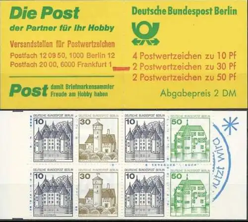BERLIN 1980 Mi-Nr. MH 12 ca mit Zählbalken Markenheft/booklet ** MNH
