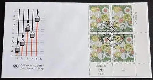 UNO GENF 1983 Mi-Nr. 115 Viererblock FDC