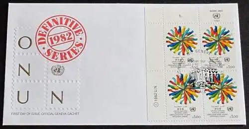 UNO GENF 1982 Mi-Nr. 104 Viererblock FDC