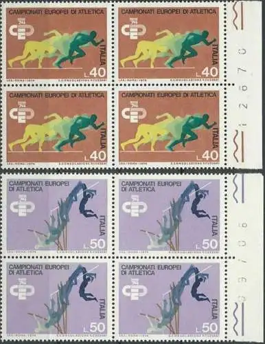 ITALIEN 1974 Mi-Nr. 1453/54 Viererblocks mit Bogennummer ** MNH