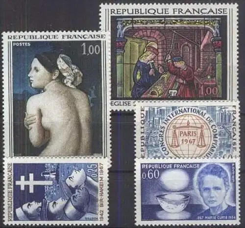 FRANKREICH 1967 Mi-Nr. LOT aus 1967 ** MNH