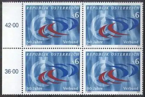 ÖSTERREICH 1997 Mi-Nr. 2214 Viererblock ** MNH