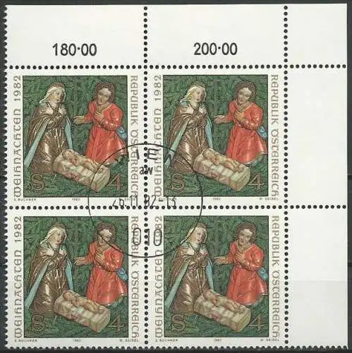 ÖSTERREICH 1982 Mi-Nr. 1724 Viererblock o used - ABO-Ware