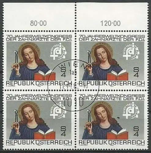 ÖSTERREICH 1982 Mi-Nr. 1721 Viererblock o used - ABO-Ware